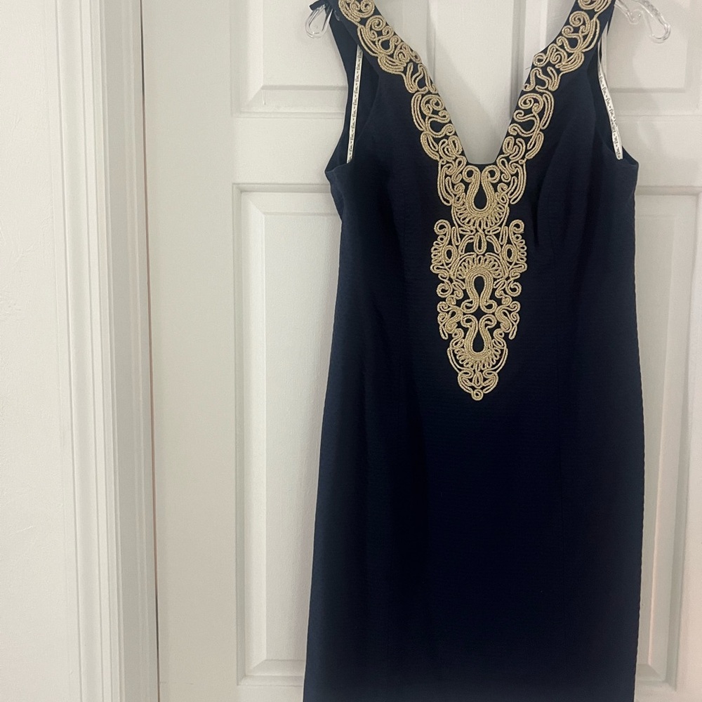 Lilly Pulitzer Navy and Gold Sheath Dress